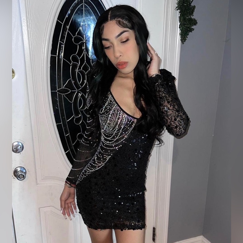 Black sequins rhinestones dress